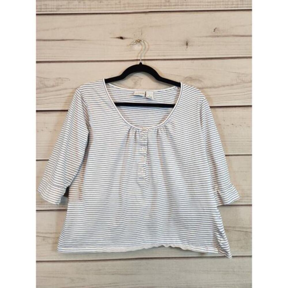 Kim Rogers Women's Blue White Stripe Short Sleeve Pullover Top Size L